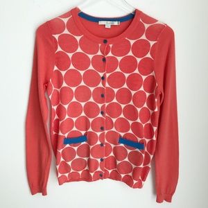 Boden Wool Cotton Polka Dot Button Up Poppy Red Cardigan Size 8
